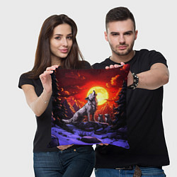 Подушка квадратная Белый волк воет на луну, цвет: 3D-принт — фото 2