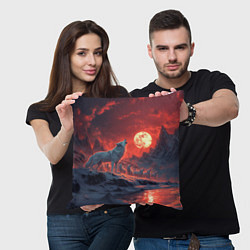 Подушка квадратная Белый волк воет на луну, цвет: 3D-принт — фото 2