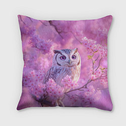 Подушка квадратная Сова в весенних цветах