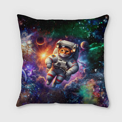 Подушка квадратная Котик бравый космонавт - неон