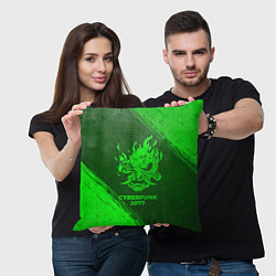 Подушка квадратная Cyberpunk 2077 - green gradient, цвет: 3D-принт — фото 2