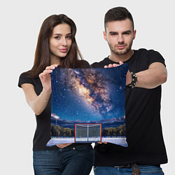 Подушка квадратная Хоккейные ворота в ночи, цвет: 3D-принт — фото 2