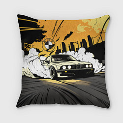 Подушка квадратная Дрифт БМВ в стиле комикса