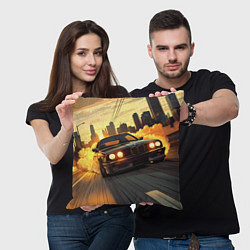 Подушка квадратная БМВ на фоне заката, цвет: 3D-принт — фото 2