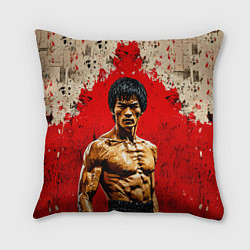 Подушка квадратная Брюс Ли на красном