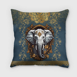 Подушка квадратная Слон лотос и золотая мандала, цвет: 3D-принт