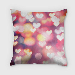 Подушка квадратная Сердечки на розовом боке эффекте, цвет: 3D-принт