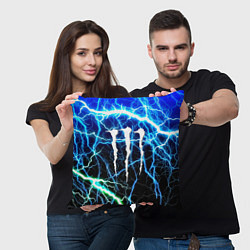 Подушка квадратная Monster energy electro, цвет: 3D-принт — фото 2