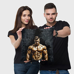 Подушка квадратная Бодибилдер на черном, цвет: 3D-принт — фото 2