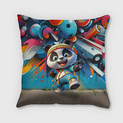 Подушка квадратная Funny panda cub on a graffiti background, цвет: 3D-принт