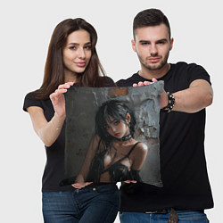 Подушка квадратная Азиатская брюнетка в рваном белье, цвет: 3D-принт — фото 2