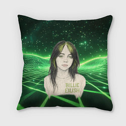 Подушка квадратная Билли Айлиш нарисована с зелеными волосами