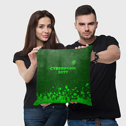 Подушка квадратная Cyberpunk 2077 - green gradient посередине, цвет: 3D-принт — фото 2