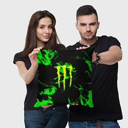 Подушка квадратная Monster energy кислотное лого огонь, цвет: 3D-принт — фото 2