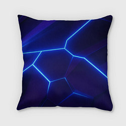 Подушка квадратная Синие плиты с неоном, цвет: 3D-принт