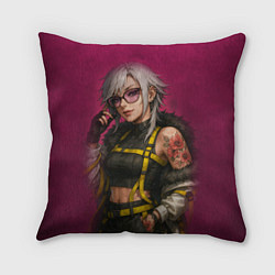 Подушка квадратная Девушка с татуировкой в очках, цвет: 3D-принт