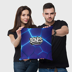 Подушка квадратная Bones белое лого на синих плитах, цвет: 3D-принт — фото 2
