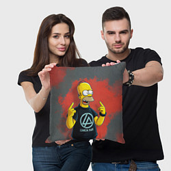 Подушка квадратная Гомер в футболке Linkin Park, цвет: 3D-принт — фото 2