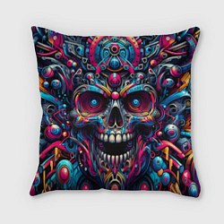 Подушка квадратная Colorful cyber skull - pattern, цвет: 3D-принт