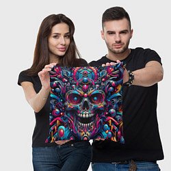 Подушка квадратная Colorful cyber skull - pattern, цвет: 3D-принт — фото 2