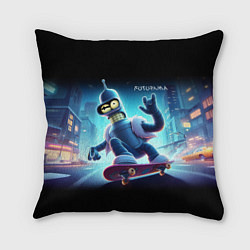 Подушка квадратная Bender is a skateboarder in neon street - ai art, цвет: 3D-принт