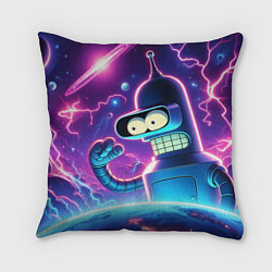 Подушка квадратная Bender in neon space - cartoon Futurama