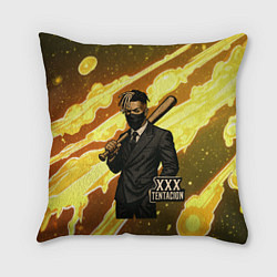 Подушка квадратная XXXTentacion в пиджаке с битой, цвет: 3D-принт