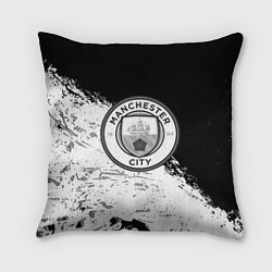Подушка квадратная Манчестер сити черно белые краски, цвет: 3D-принт