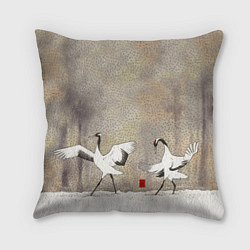 Подушка квадратная Журавли зимняя акварель, цвет: 3D-принт