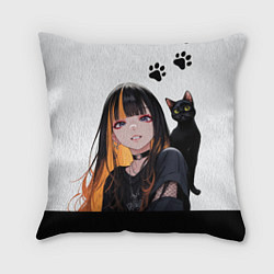 Подушка квадратная Девушка и кот, цвет: 3D-принт