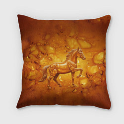 Подушка квадратная Лошадь из желтого янтаря, цвет: 3D-принт