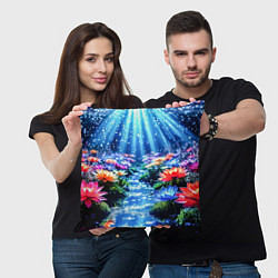 Подушка квадратная Цветы на глубине освещённые лучами, цвет: 3D-принт — фото 2