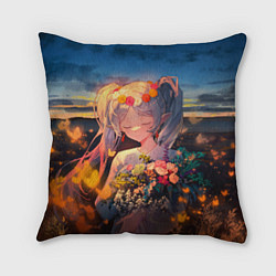 Подушка квадратная Фрирен с цветами, цвет: 3D-принт