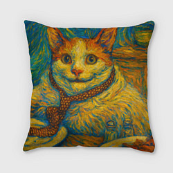 Подушка квадратная Кот-мем бу в стиле Ван Гога