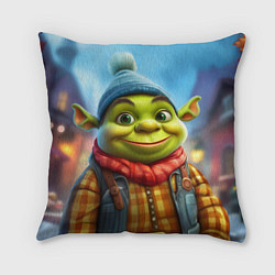 Подушка квадратная Милый Шрек зимой, цвет: 3D-принт