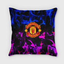 Подушка квадратная Манчестер Юнайтед огонь неон, цвет: 3D-принт