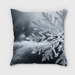 Подушка квадратная Снежинка на черно белое