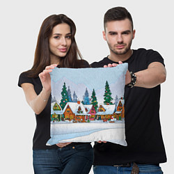 Подушка квадратная Новогодник дворик, цвет: 3D-принт — фото 2