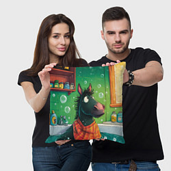 Подушка квадратная Лошадь моется в ванной, цвет: 3D-принт — фото 2