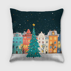 Подушка квадратная Новогодняя ночь в городе
