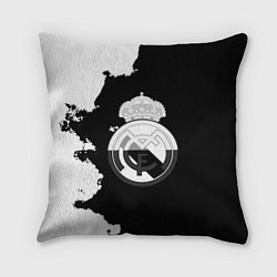 Подушка квадратная Реал Мадрид черно белые краски, цвет: 3D-принт