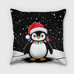Подушка квадратная Пингвин в шапке Санты, цвет: 3D-принт