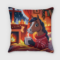 Подушка квадратная Лошадка зимним вечером