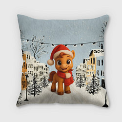 Подушка квадратная Милая новогодняя лошадка с шарфом, цвет: 3D-принт