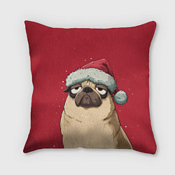 Подушка квадратная Новогодний мопс, цвет: 3D-принт