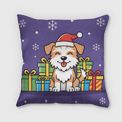 Подушка квадратная Новогодняя собачка с подарками, цвет: 3D-принт