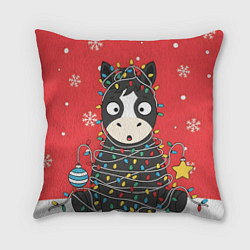 Подушка квадратная Лошадка в новогодних огоньках, цвет: 3D-принт