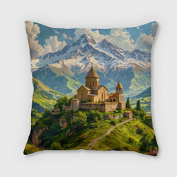 Подушка квадратная Храм у подножия вечных вершин, цвет: 3D-принт