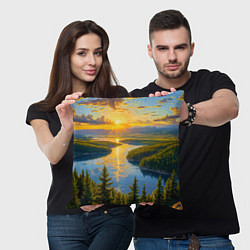 Подушка квадратная Золотой путь реки, цвет: 3D-принт — фото 2