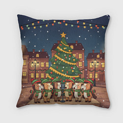 Подушка квадратная Новогодний хор лошадок, цвет: 3D-принт